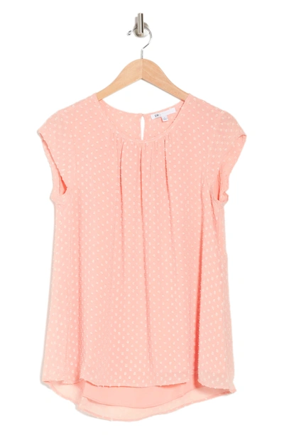 Dr2 By Daniel Rainn Floral Clip Dot Cap Sleeve Tunic Blouse In Genium