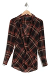 LAUNDRY BY SHELLI SEGAL PLAID CROSSOVER TWIST BLOUSE