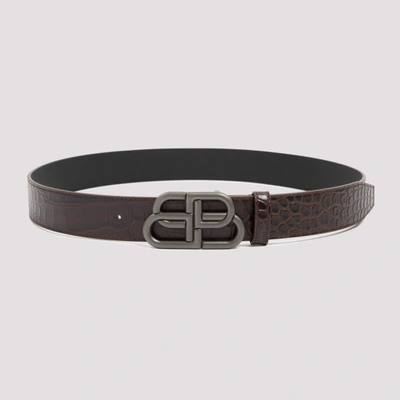 Balenciaga Men's Logo Buckle Croc Embossed Leather Belt In Brown