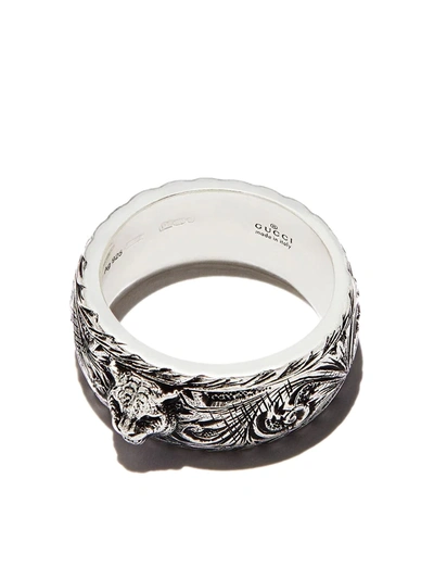 アクセサリーその他 Gucci Thin Silver Ring With Feline Head Silver Aged Dark Gucci Gatto Thin Silver 10mm Ring With Feline Head - Ring