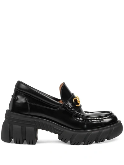 Gucci Horsebit Buckle Platform Loafers In Black