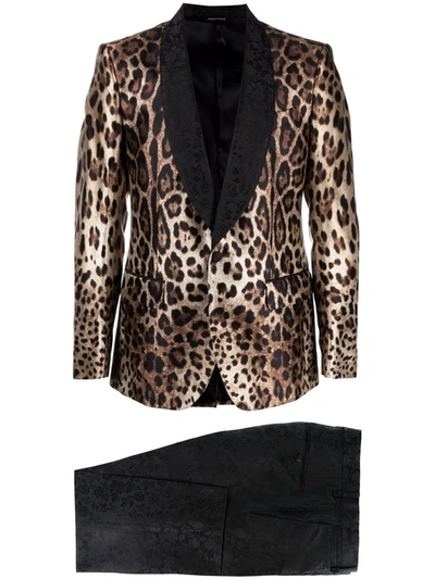 Dolce & Gabbana Leopard-print Single-breasted Suit In Braun