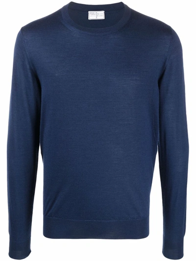 Fedeli Fine Knit Cashmere-silk Jumper In Blue