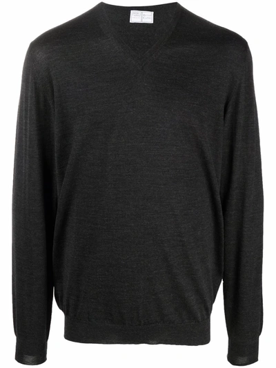 Fedeli V-neck Virgin Wool Jumper In Schwarz