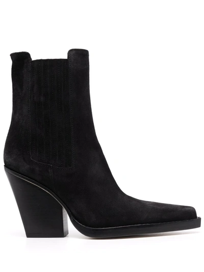 Paris Texas Black Dallas Ankle Boot In Calf Suede With Logo Detail On The Insole And 10.5cm Wide Heel In Nero
