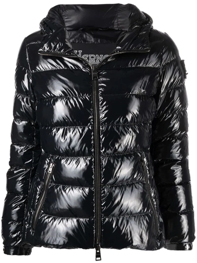 Herno Slim Gloss Bomber Down Jacket In Black