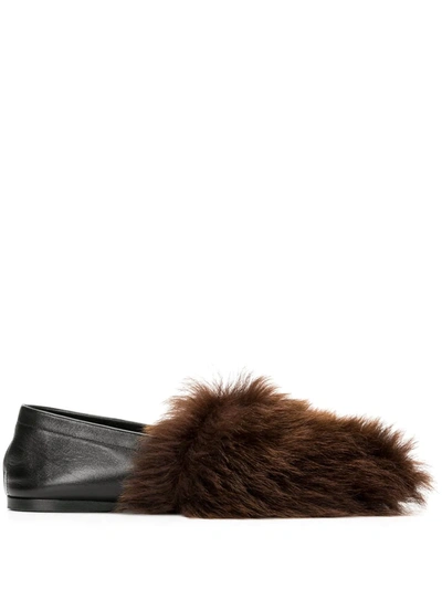 Altuzarra Fur-detail Flat Slippers In Schwarz