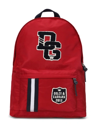 Dolce & Gabbana Logo Patch Nylon Backpack In Red