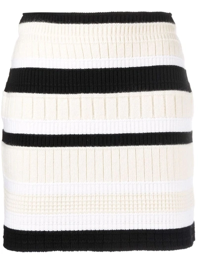 Barrie Striped Cashmere Mini Skirt In White Undyed Black