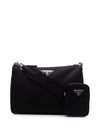Prada Triangle Logo Re-nylon And Leather Messenger Bag In Black