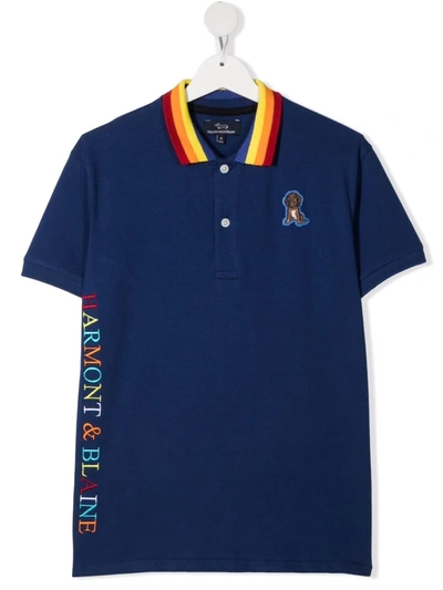 Harmont & Blaine Junior Kids' Embroidered-logo Dog-patch Polo Shirt In Blue
