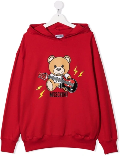Moschino Kids' Teddy Bear Print Hoodie In Red
