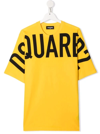 Dsquared2 Kids' Logo-print Cotton T-shirt In Yellow