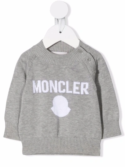 Moncler Babies' Long-sleeved Logo Knit Jumper In Grey