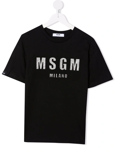Msgm Kids' Logo Crew-neck T-shirt In Black