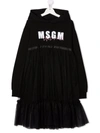 Msgm Teen Logo Hooded Sweatshirt Dress In Black