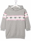 Chiara Ferragni Kids' Logomania Hooded Cotton Sweat Dress In Grey