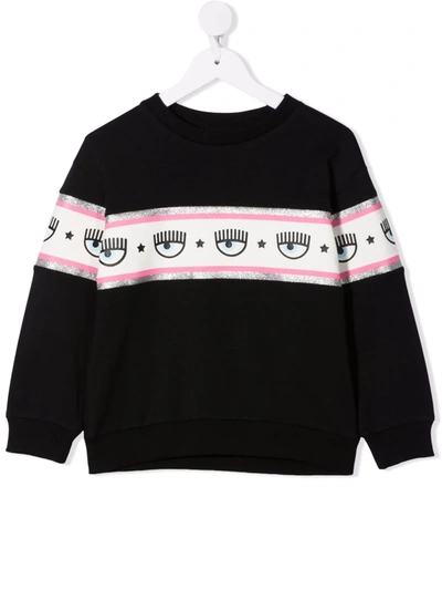 Chiara Ferragni Kids' Black Cotton Blinking Eye Print Sweatshirt