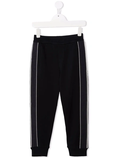 Emporio Armani Kids' Side-tripe Cotton-blend Track Trousers In Blue