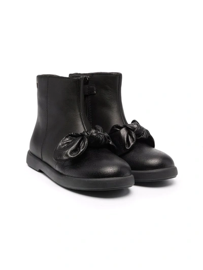 Camper Kids' Bow-detail Ankle Leather Boots In Black