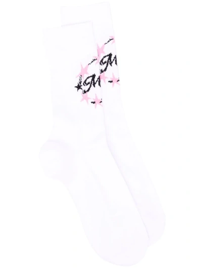 Msgm Ribbed Logo-print Socks In White