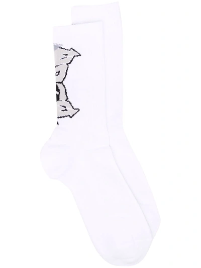 Msgm Graffiti Logo-print Socks In White