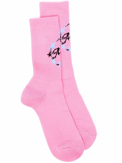 Msgm Ribbed Logo-print Socks In Pink