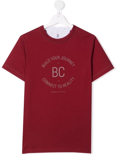 Brunello Cucinelli Teen Logo-print Cotton T-shirt In Red