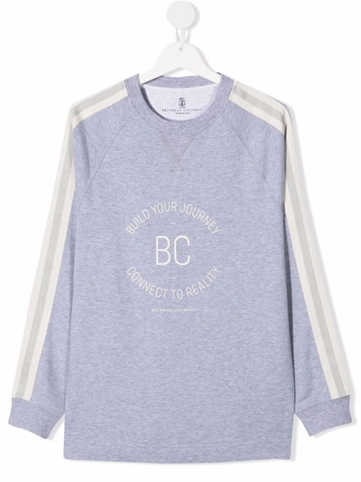 Brunello Cucinelli Teen Logo-print Cotton T-shirt In Grey