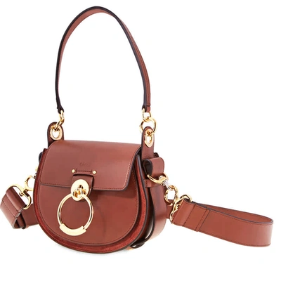 Chloé Small Tess Shoulder Bag- Sepia Brown In Brown,silver Tone,yellow