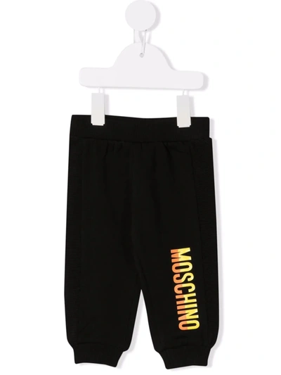 Moschino Babies' Logo-print Cotton Track Trousers In Nero/black