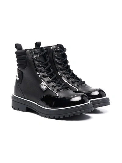 Karl Lagerfeld Lace-up Leather Ankle Boots In 黑色