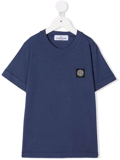 Stone Island Junior Kids' Logo-patch Cotton T-shirt In Blue