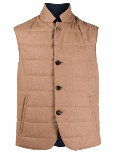 Eleventy Reversible Padded Gilet In Braun