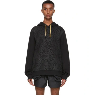 Fendi Monogram Pattern Hooded Sweatshirt In Black