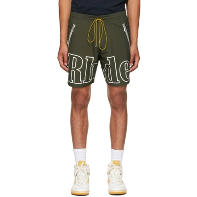 Rhude Logo Print Drawstring Track Shorts In Green