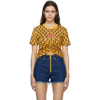 Rabanne Cropped Ruched Printed Cotton-jersey T-shirt In V724 Yellow Ciao Pac
