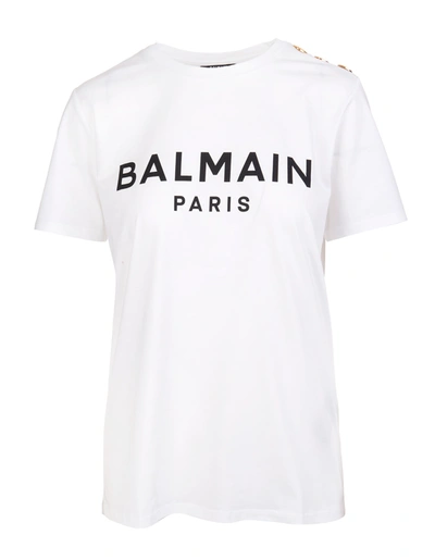 Balmain Woman White Regular Fit T-shirt With Black Logo