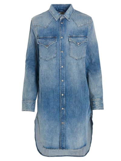 Diesel Long-sleeved Denim Shirt Dress In Blue