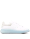 ALEXANDER MCQUEEN MAN WHITE OVERSIZE SNEAKERS WITH TRANSPARENT BLUE SOLE AND GRAY SUEDE SPOILER,667828-WIAFA 9430