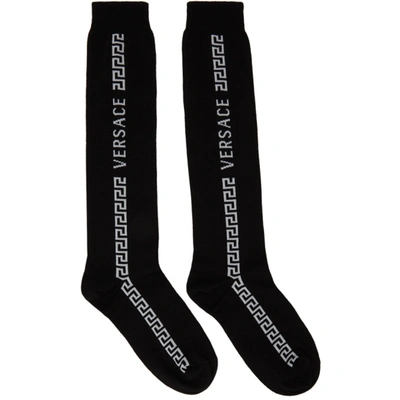 Versace Black & White Greca Knee-high Socks In Black+white