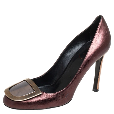 Pre-owned Roger Vivier Metallic Brown Leather Ecusson Pumps Size 37