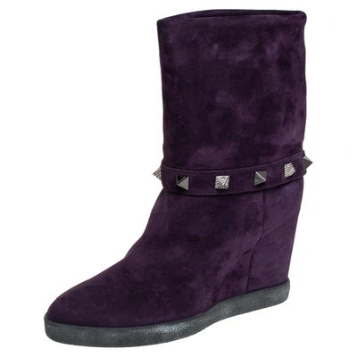Pre-owned Le Silla Purple Suede Embellished Mid Calf Boots Size 40