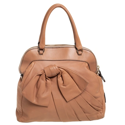 Pre-owned Valentino Garavani Beige Leather Aphrodite Bow Bag
