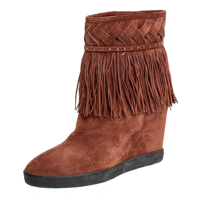 Pre-owned Le Silla Brown Suede Fringe Ankle Boots Size 37