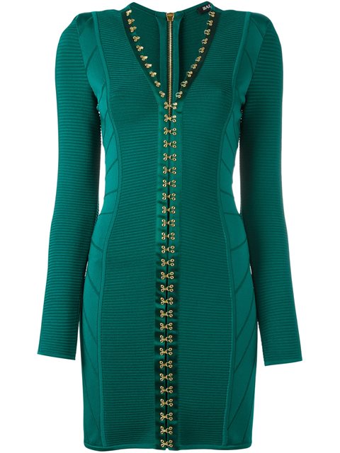 Balmain Corset-detail Stretch-knit Dress In Greee | ModeSens
