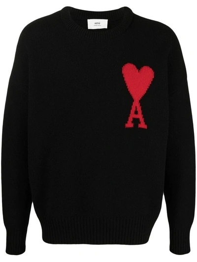 Ami Alexandre Mattiussi Ami De Coeur Crewneck Jumper In Black