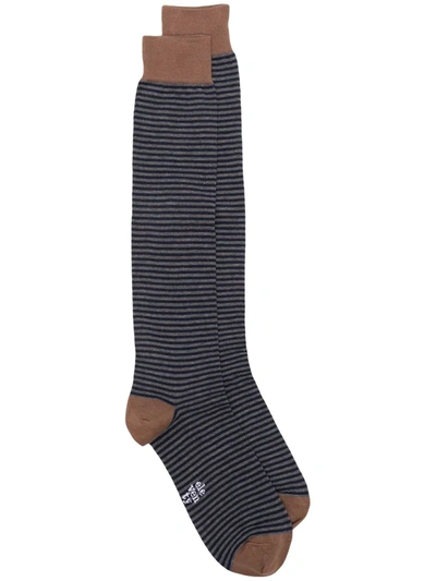Eleventy Contrasting Striped Socks In Grey