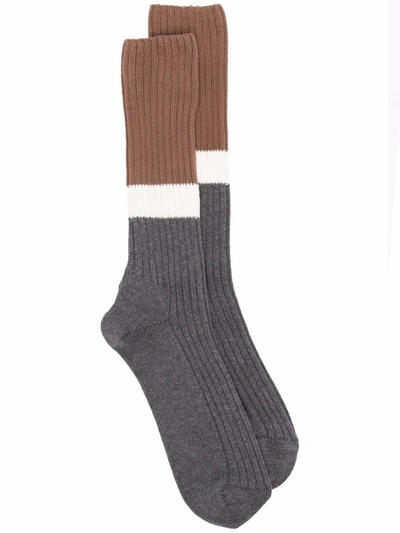 Eleventy Colour-block Ribbed Socks In Grey