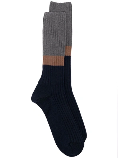 Eleventy Colour-block Ribbed Socks In Blue